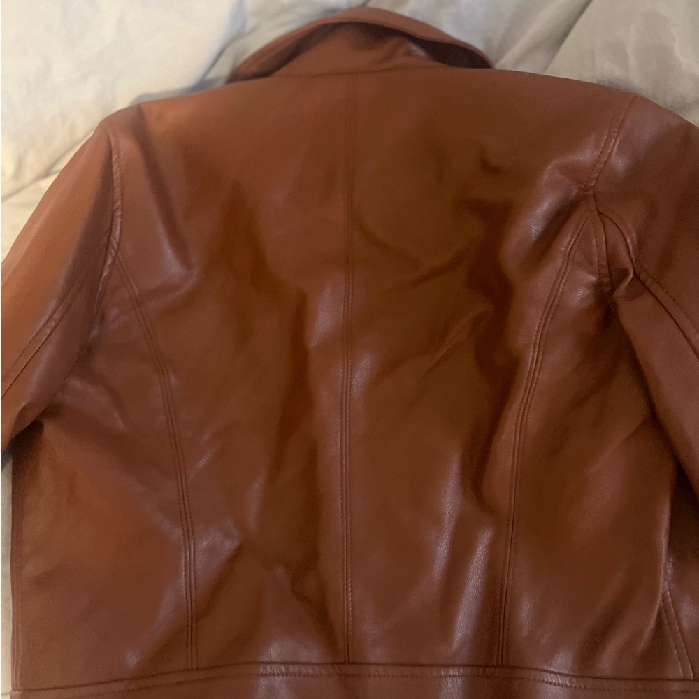 Brown Leather Motorcycle Jacket with Silver Zippers - Picture 4 of 4